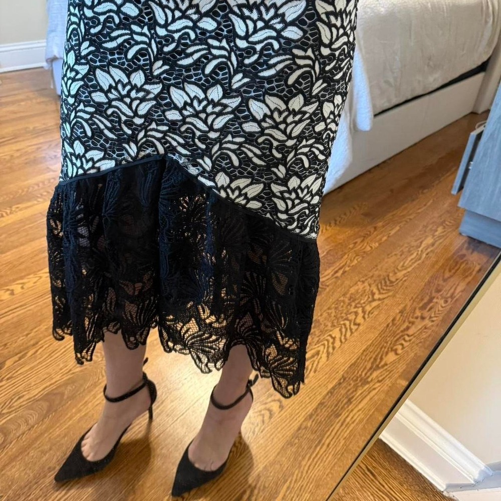 Eva Mendes NY&Co Black White Lace Trumpet Mermaid Midi Dress Drop Waist XS - Picture 3 of 8